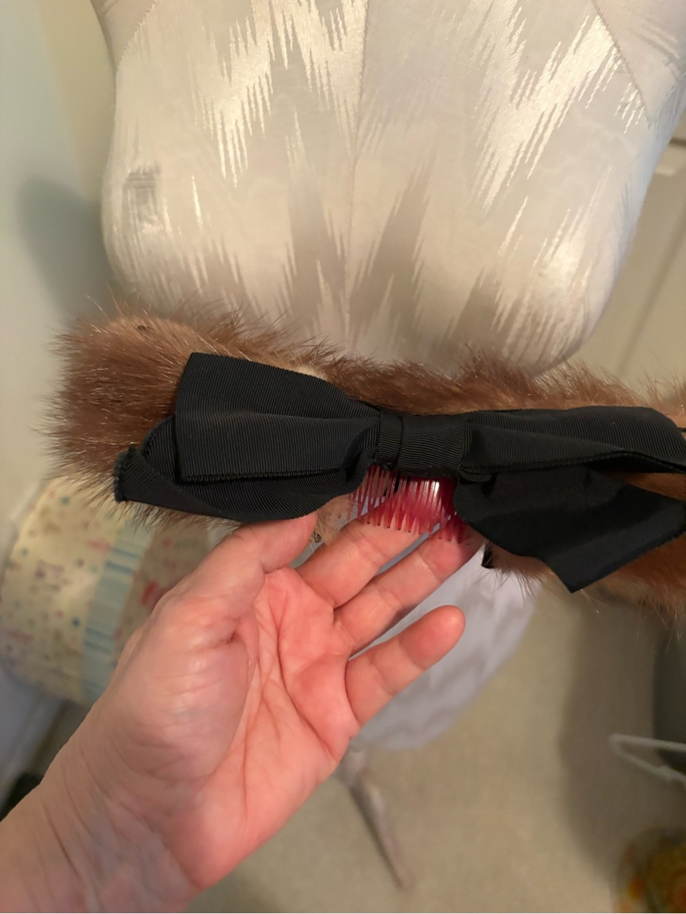 Miller & Rhonda
Vintage Fur Headband with Black Bow and Comb